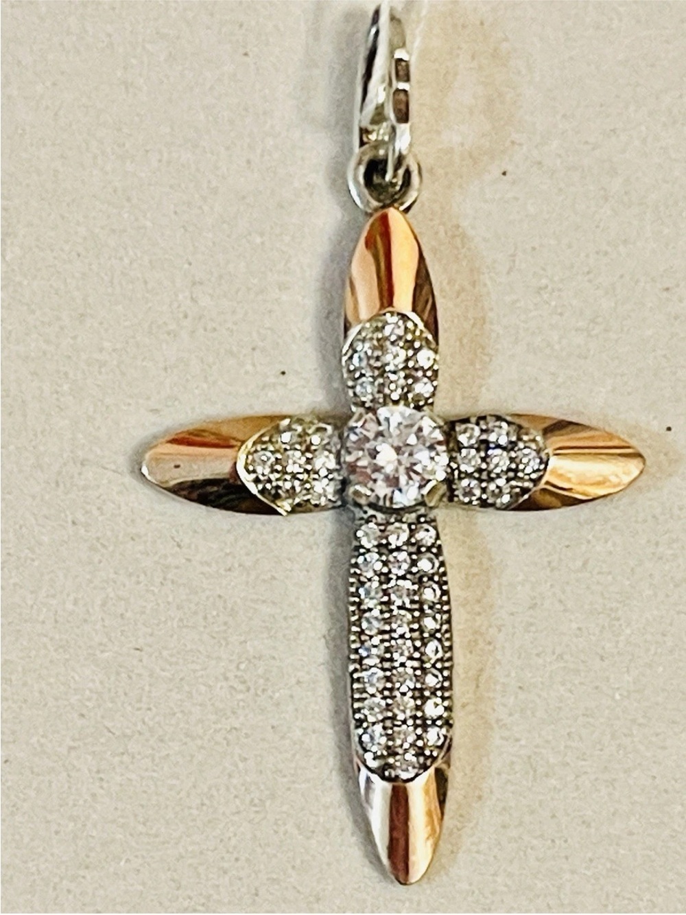 925 St. Silver/9K Gold Cubic Zirconia Christian Cross Catholic Crucifix/ amylet